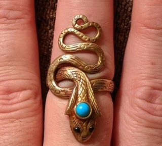 Rare Vintage Handwrought Cobra Ring With Insets