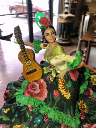 Vintage Marin Chiclana Spanish Flamenco Dancer Doll Sitting with Guitar 2