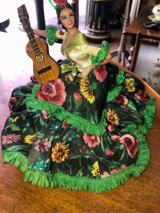 Vintage Marin Chiclana Spanish Flamenco Dancer Doll Sitting with Guitar 3