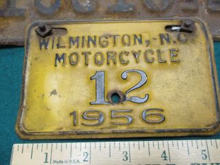 Rare 1956 North Carolina Motorcycle License Plates Wilmington Low 12 Harley
