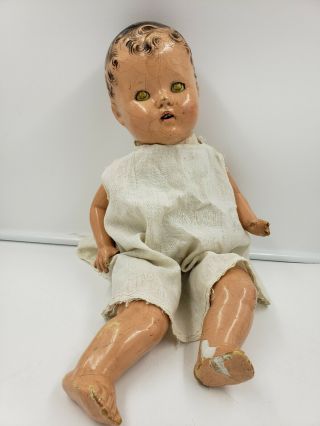 Vintage Composition Baby Doll 19 In.  Cloth Torso Sleep Eyes Restore Creepy Old