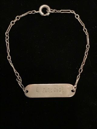 Antique Sterling Silver Id Baby Bracelet 5.  5 " Childs Vintage Engraved “carol”