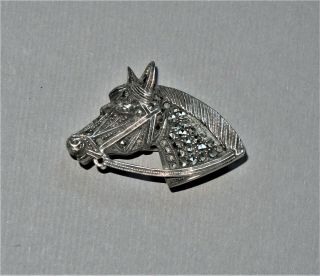 Rare Gorgeous Vintage 935 Sterling Silver Marcasite Horse Head Brooch Pin Euc