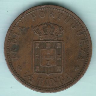 Portugese India Goa - Carlos I - 1/2 Tanga - Ex Rare Coin
