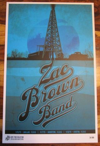 Zac Brown Band Dallas,  Houston & Austin Texas Run 2015 Rare Poster D 24/500