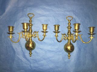 Vintage Brass Ball Wall Sconces Candle Holders Pair