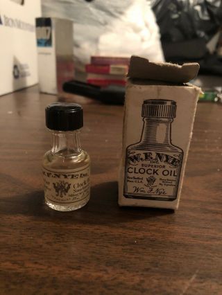 Vintage Rare W.  F.  Nye Clock Oil Bottle W/ Box Nearly Full Usa Made