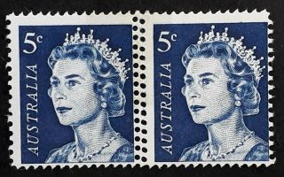 Rare 1967 Australia Pair 5c Deep Blue Qe2 Definitive Stamps Mng Double Perfs
