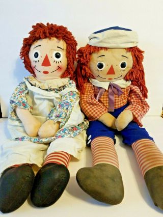 Vintage Raggedy Ann & Andy Knickerbocker Dolls 32 " Tall No Odors Loved Cond.
