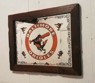 Vintage Rare Baltimore Orioles The Bird Logo Mirror Sign With Wood Frame