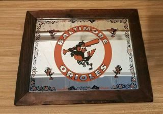 Vintage Rare Baltimore Orioles The Bird Logo Mirror Sign with Wood Frame 2