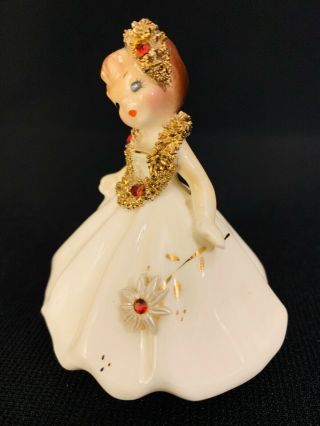 Rare Josef Originals Girl With Gold Accents And Ruby Red Jem Stones - Signed