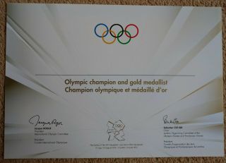 Very Rare Athletes London 2012 Gold,  Silver & Bronze Medal Winners Certificates