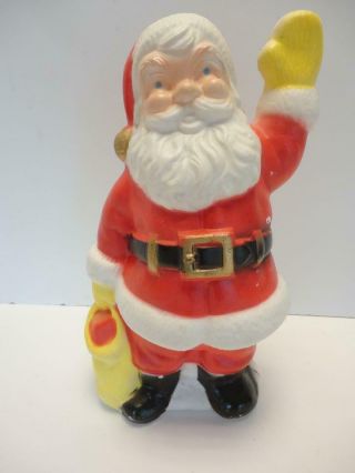 Vintage Christmas Blowmold Santa Claus Waving Yellow Glove & Bag 13 " Tall Rare