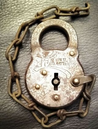 Vintage Eagle Six Lever Padlock Antique Steel Lock No Key Made Usa Early 1900 