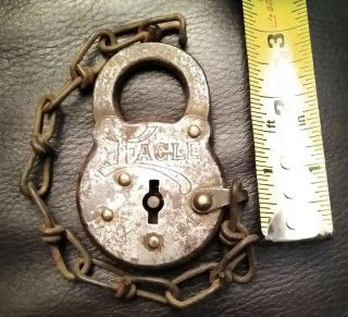 VINTAGE EAGLE SIX LEVER PADLOCK ANTIQUE STEEL LOCK NO KEY MADE USA EARLY 1900 ' S 3