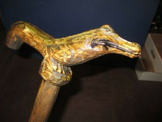 Mwx.  29: Rare Antique Folk Art Carved Alligator Crockadile Walking Stick Cane