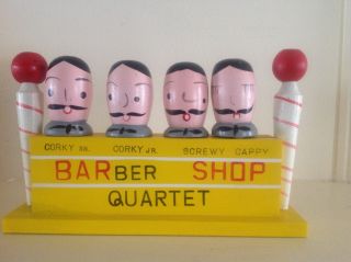 Antique Barber Shop Quartet Set Bar Ware.  Japan.  Hand Painted Wood.  Vg