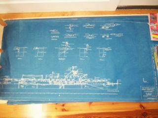 Vintage Navy Aircraft Carrier Ship 2 Pages 1948 Blueprint Plan 29 X 56