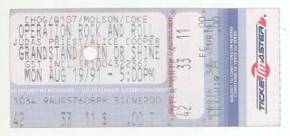 Rare Judas Priest & Alice Cooper 8/19/91 Toronto Ontario Canada Ticket Stub