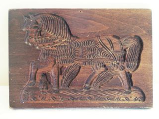 Large 9.  5 " X 14 " Vintage Antique Hand Carved Wood Cookie Mold Prancing Horse