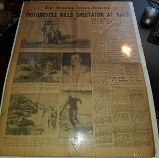 Very Rare Motorcycle Kills Spectator At Race Newspaper March 14 1948 Daytona Fl