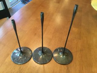 Dansk Set Of (3) Three Midcentury Modern Silver Plated Brass Taper Candlesticks