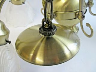 Vintage Antique Brass 5 Arm Chandelier Ceiling Light Fixture Frosted Rib Shades 3