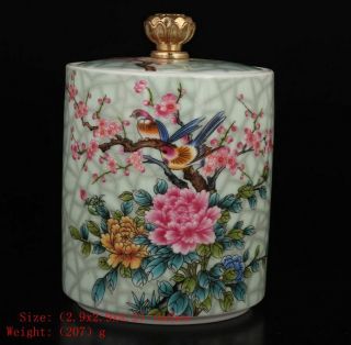 Antique Chinese Jun Porcelain Jar Painting Flower Birds Christma Decoration Gift