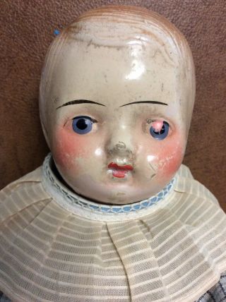 Antique Composition/Cloth Boy Doll cute vintage outfit 15” 2