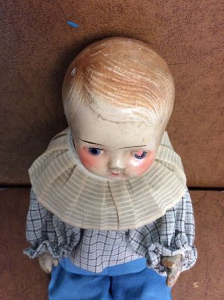 Antique Composition/Cloth Boy Doll cute vintage outfit 15” 3