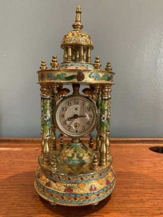 Vintage Chinese Cloisonne Enamel Table Clock Wind Up