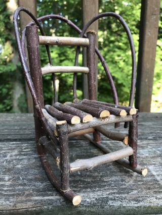 Vintage Country Primitives Twig Rocking Chair,  Country Decoration,  Doll Chair