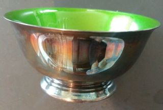 Vintage Reed & Barton Enameled Silver Plated Bowl 101 Lime Green 4.  25 " W X 2 " T