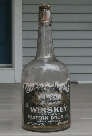 Antique Old Club - Eastern Drug Co.  Whiskey Bottle - 14 Fulton St,  Boston
