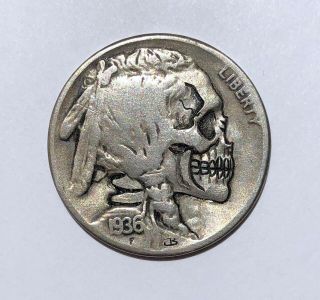 Rare 1936 D Real Hand Carved Buffalo Hobo Nickel Skull Coin Realistic Engraving