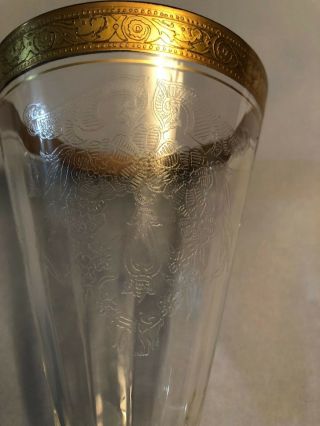 5 Antique Etched Parfait Glasses W/ Filigree Gold Rim And Gold Bottom Rim - Euc