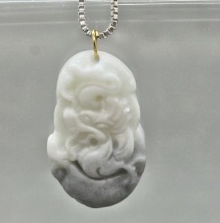 Vintage Chinese Carved Jade Stone Pendant Of A Dragon Sterling Silver Necklace