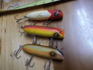 3 Vintage South Bend Bass Oreno Wood Fishing Lures
