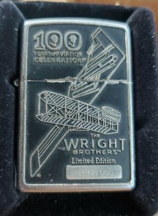 2003 Zippo The Wright Brothers 100 Years Of Aviation Rare Htf 2244/7500 Usa