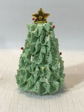 Mz Irish Dresden Lace Porcelain Ireland Green Christmas Tree Bell 3 " D X 4 3/4 " H
