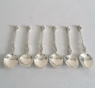Set 6 Antique Continental Solid Silver Coffee Spoons.  Import.  Lon.  1890.