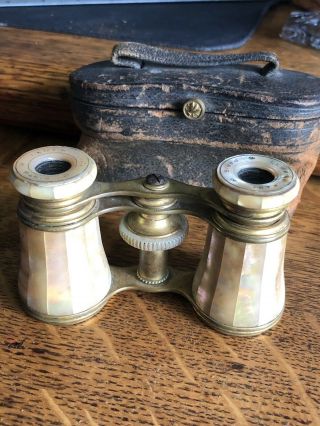 Antique Lemaire Paris Mother Of Pearl Opera Glasses And Case