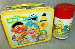 Rare 1979 Sesame Street Metal Lunch Box & Thermos Tv Show Big Bird Bert & Ernie