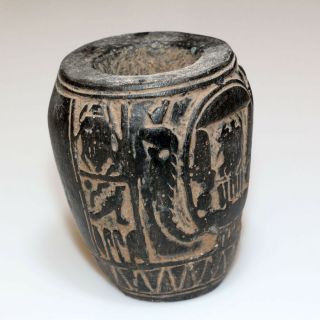 Roman Era Egyptian Black Stone Decoration Cup Pot Ca 300 - 400 Ad