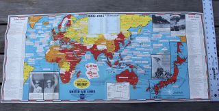 Rare Vintage United Air Lines Dated Events War Map Airlines 28th