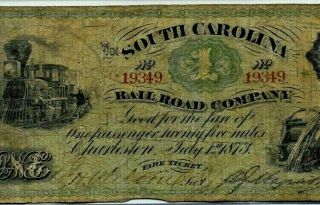 $1 " South Carolina " (black Train) Rare $1 " South Carolina " (railroad Note) 1800s