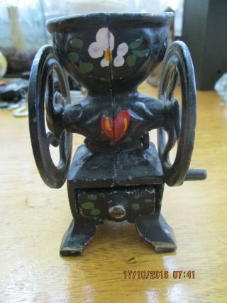 Antique Toy Cast Iron Double Wheel Coffee Grinder