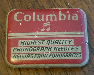 Rare Small Size Columbia Gramophone Phonograph Needle Tin Red