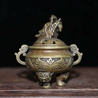 China Collectable Handwork Copper Carve Exorcism Dragon Souvneir Incense Burner
